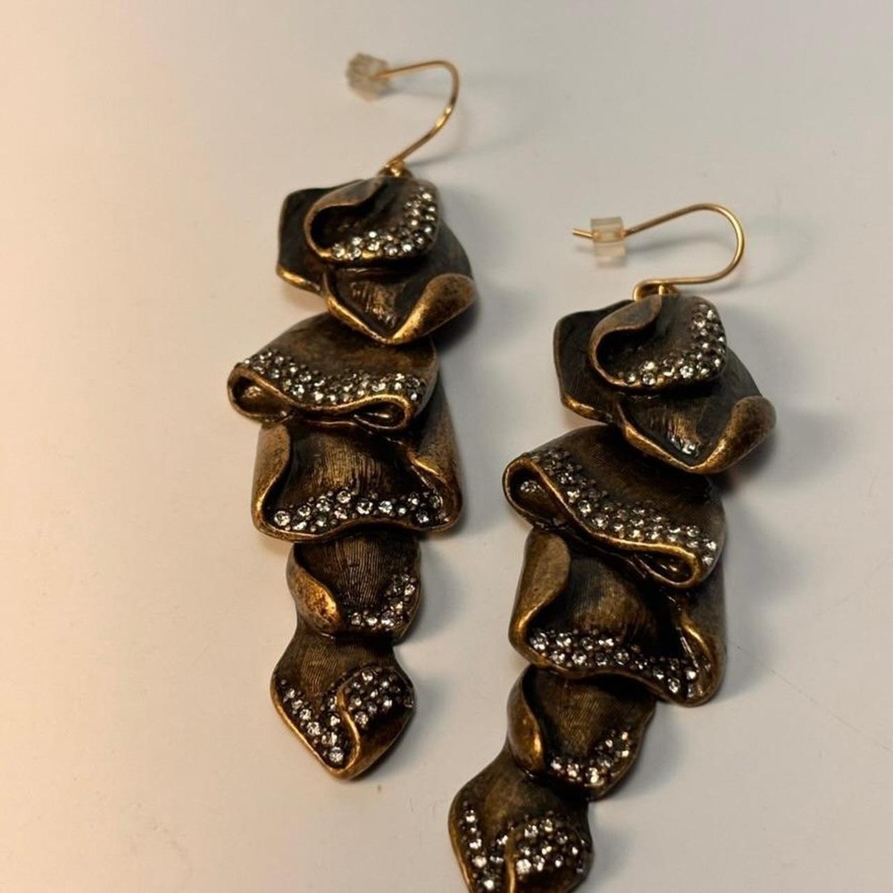Tiered Drop Earrings Bronze Rhinestone Statement Whimsygoth Dark Academia Goth